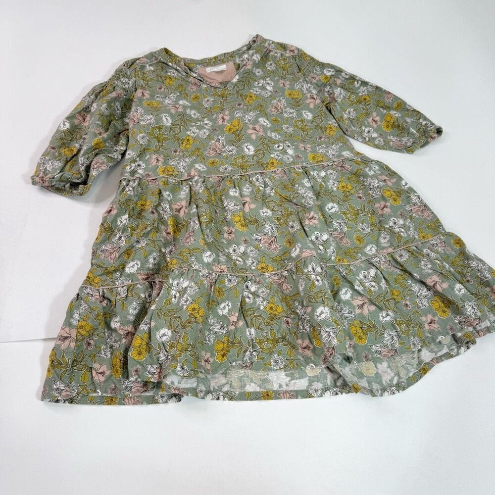 Cynthia Rowley Top‎ Womens Large Green Tunic  Floral Tiered Linen Cottagecore
